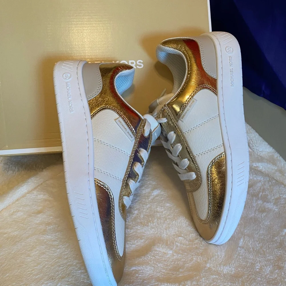 Michael Kors Gold and White Sneakers